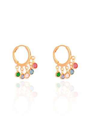 Brinco Argola Click Pontos de Luz Coloridos 2.5 cm Banhado a Ouro 18K