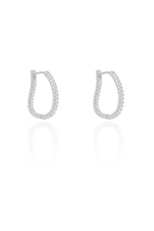 Brinco Argola Click Oval Cravejado Cristal 1.9 cm Ródio Branco