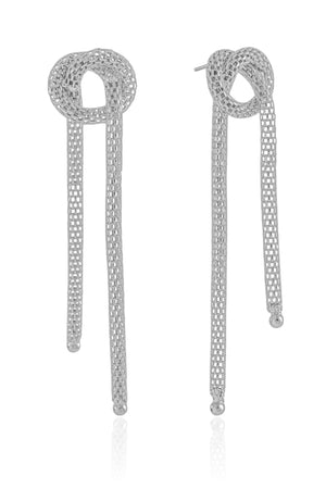 Brinco Nó Malha Italiana 7.8 cm Ródio Branco