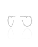 Brinco Argola Coração Cravejado Cristal 2.2 cm Ródio Branco