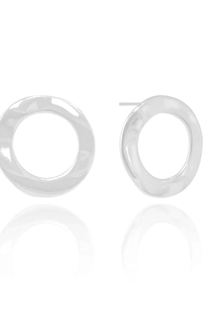 Brinco Argola Frontal Ondulado 2.2 cm Ródio Branco