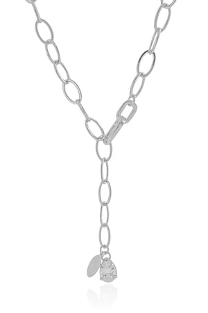 Gargantilha Elos Ovais Gota Zircônia Ródio Branco