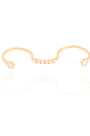 Anel Ajustável Três Dedos Cravejado Cristal Tamanho Único Banhado a Ouro 18K