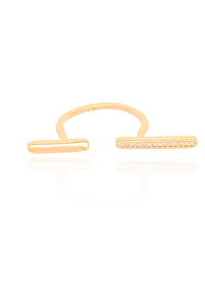 Anel Ajustável Palitos Cravejado Cristal Tamanho M Banhado a Ouro 18K