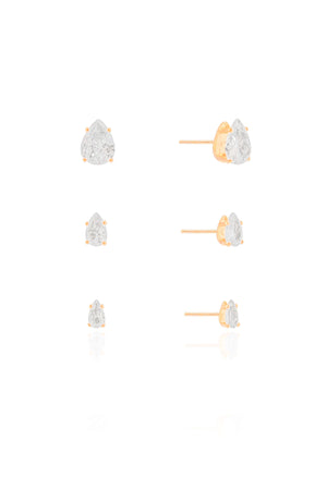 Trio Gotas Cristal Banhado a Ouro 18K
