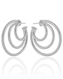 Brinco Argola Tubo Três Filetes 4.3 cm Ródio Branco