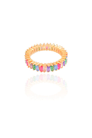 Anel Baguetes Coloridas Tamanho 14 Banhado a Ouro 18K