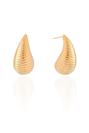 Brinco Gota Texturizada 2.8 cm Banhado a Ouro 18K