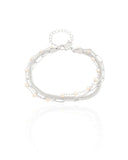 Pulseira Tripla Snake Elos Pérolas Ródio Branco