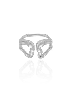 Anel Ajustável Orgânico Vazado Tamanho G Ródio Branco