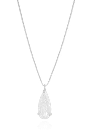 Gargantilha Longa Gota Cristal 2.6 cm Ródio Branco - 60 cm