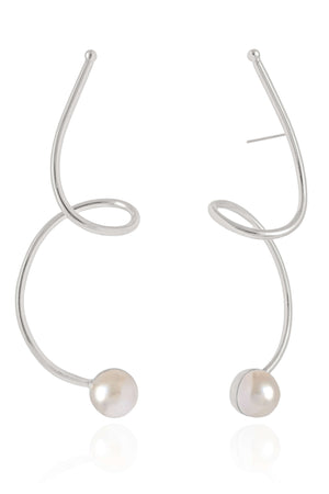 Brinco Fio Torcido Pérola 7.5 cm Ródio Branco