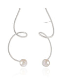 Brinco Fio Torcido Pérola 7.5 cm Ródio Branco