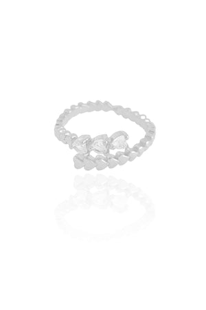 Anel Ajustável Corações Cristal Tamanho P Ródio Branco