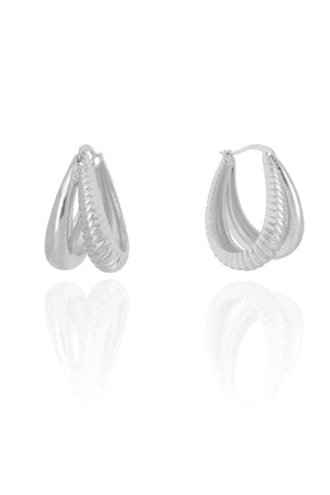 Brinco Argola Filetes Frisada Fecho Italiano 2.4 cm Ródio Branco