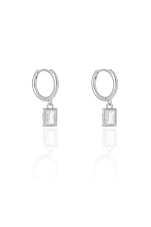 Brinco Argola Click Lisa Retângulo Cristal 2.3 cm Ródio Branco