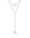 Gargantilha Gravata Dupla Elos Bola e Pérola Ródio Branco