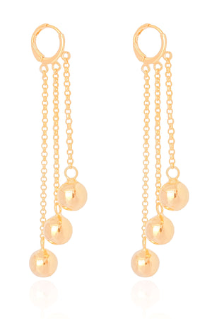 Brinco Argola Click Franjas Bolas Lisas 7.6 cm Banhado a Ouro 18K