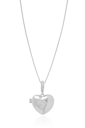 Relicário Coração Cravejado Cristal Ródio Branco - 45 cm