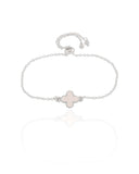 Pulseira Elos Trevo Madrepérola Fecho Gravata Ródio Branco