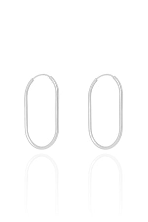 Brinco Argola Encaixe Fio Oval 3.1 cm Ródio Branco