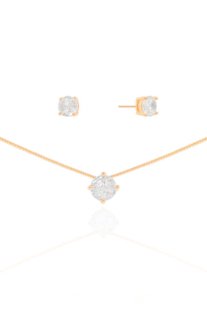 Conjunto Ponto de Luz Cristal Banhado a Ouro 18K