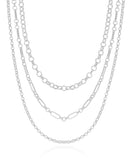 Gargantilha Tripla Elos Portugueses e Ovais Ródio Branco