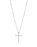 Gargantilha Veneziana Bolinhas Cruz Cravejada Cristal Ródio Branco - 45 cm