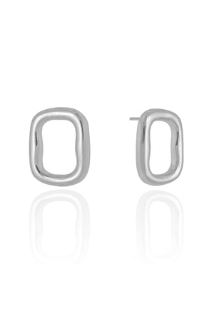 Brinco Retangular Liso 2.3 cm  Ródio Branco