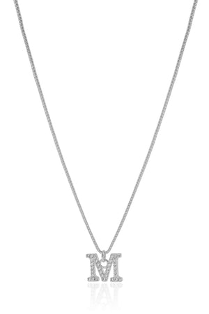 Gargantilha Veneziana Letra M Cravejada Cristal Ródio Branco - 45 cm