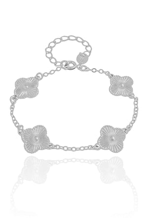 Pulseira Flor Riscada Ródio Branco