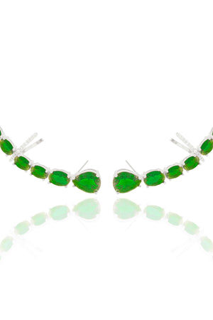 Ear Cuff Pontos de Luz Ovais Esmeralda Cravejado Cristal Ródio Branco