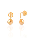 Ear Jacket Redondo Tela Meia Bola Lisa 3.2 cm Banhado a Ouro 18K