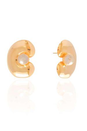 Brinco Orgânico Liso Pérola 2.8 cm Banhado a Ouro 18K