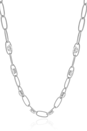 Gargantilha Elos Ovais Cristal Ródio Branco - 45 cm