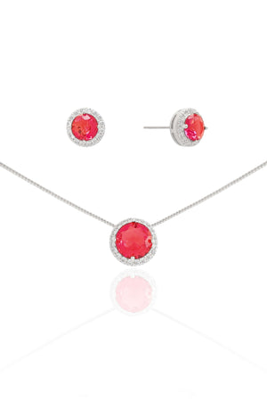 Conjunto Ponto de Luz Rubi Cravejado Cristal Ródio Branco