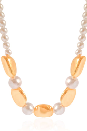 Gargantilha Orgânicos e Pérolas Banhado a Ouro 18K - 40 cm