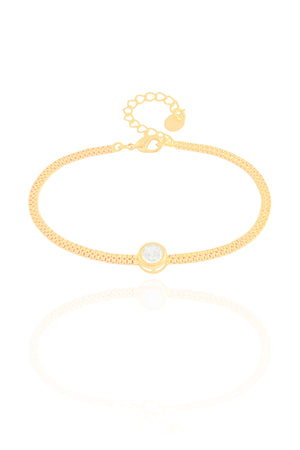 Pulseira Veneziana Dupla Ponto de Luz Cristal Banhado a Ouro 18K