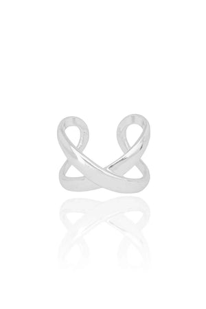 Anel Ajustável X Liso Tamanho M Ródio Branco