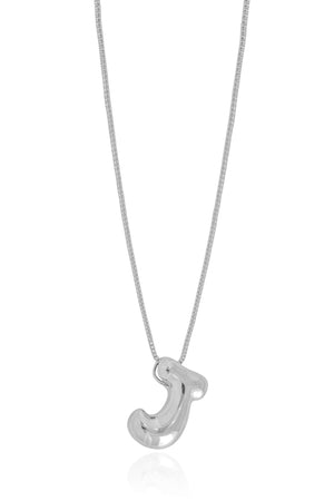 Gargantilha Veneziana Letra J 1.7 cm Bolha Ródio Branco - 45 cm