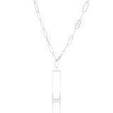 Gargantilha Longa Elos Pingente Retangular Vazado Ródio Branco