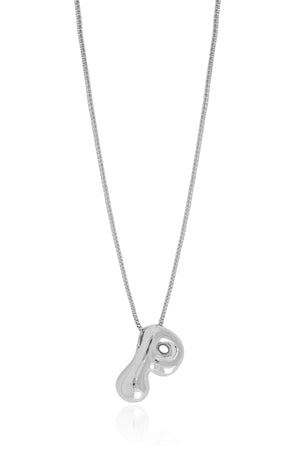 Gargantilha Veneziana Letra P 1.7 cm Bolha Ródio Branco - 45 cm