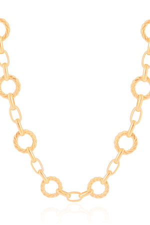 Gargantilha Elos Redondos Detalhados 1.3 Cm Banhado a Ouro 18K - 40 cm