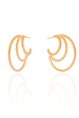 Brinco Argola Três Filetes 2.9 cm Banhado a Ouro 18K