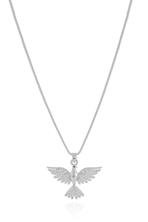 Gargantilha Veneziana Pomba da Paz Cravejado Cristal Ródio Branco - 40 cm