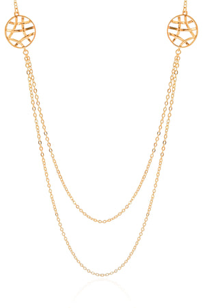 Gargantilha Longa Elos Americanos Redondo Entrelaçado Banhado a Ouro 18K