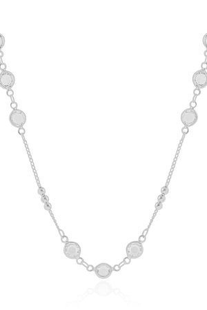 Gargantilha Longa Pontos de Luz Cristal Bolinhas Lisas Ródio Branco - 80 cm