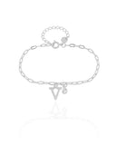 Pulseira Elos Letra V Cravejado Cristal Ródio Branco