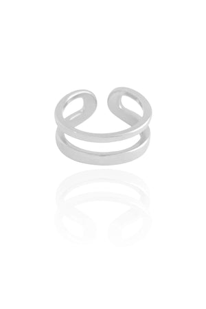 Anel Ajustável Filetes Lisos Tamanho P Ródio Branco