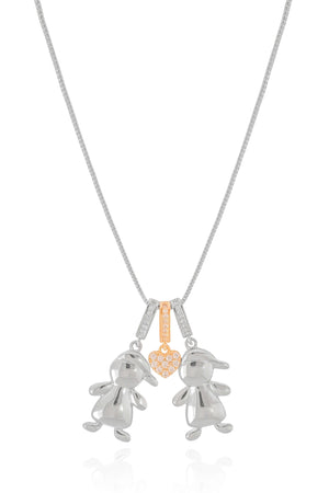 Gargantilha Filho Meninos Mix de Banhos Coração Cristal Ródio Branco - 45 cm